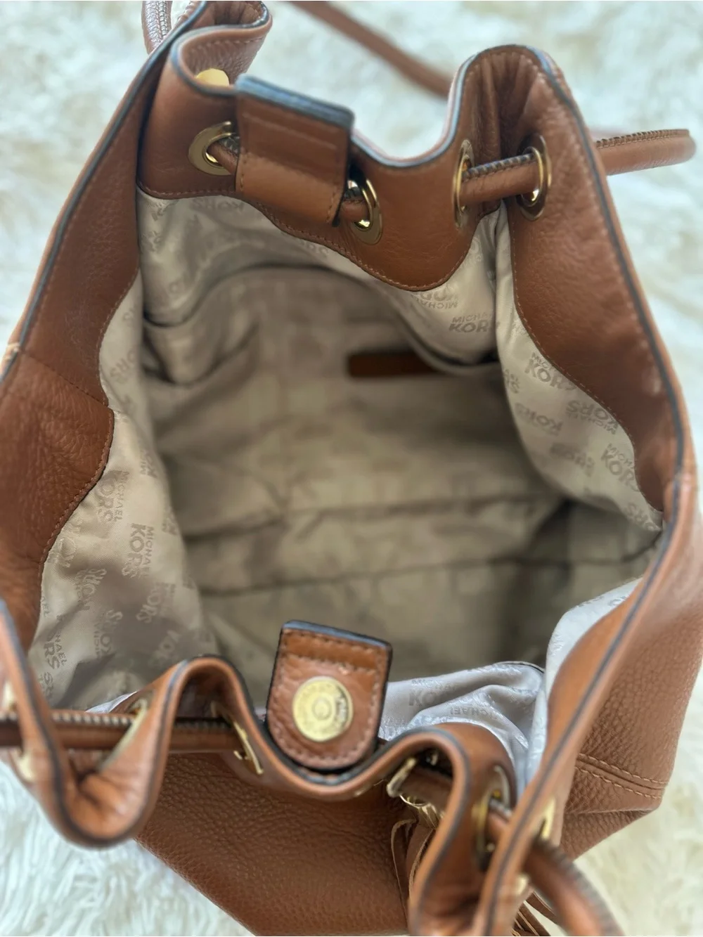 Michael Kors Astor Brown Pebbled Leather Shoulder Tote Bag - Picture 9 of 11
